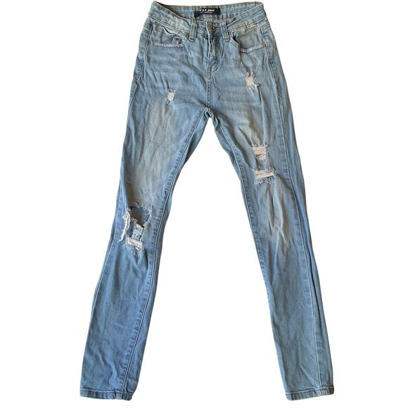 Max Jean Los Angeles Women Skinny Jeans size 0 Blue Ripped Mid Rise - Picture 1 of 13